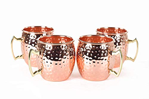 Aakrati Devyom Design Moscow Mule Hammered Copper 18 Ounce Drinking Mug, Set of 4, 16 Ounce