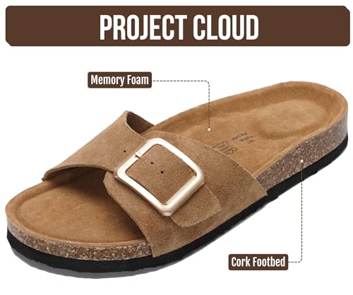 Image of Project Cloud 100% Genuine Leather Sandals Women Dressy Beach Essentials Slides for Women Footwear - Lightweight with Memory Foam Insole Sandals for Women 2026 - Womens Slides