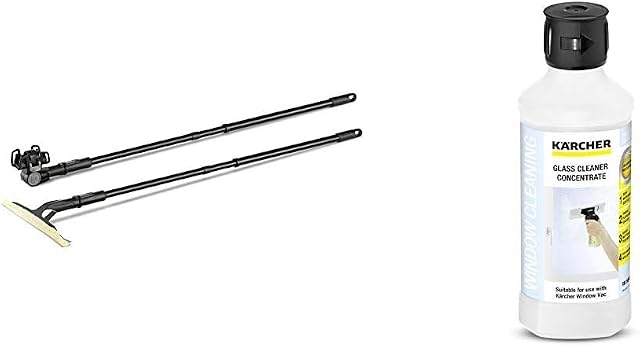 Kärcher Window Vacuum Extension Set, Black, 150 x 250 x 1170 & 500 ml Glass Cleaning Concentrate for Window Vac