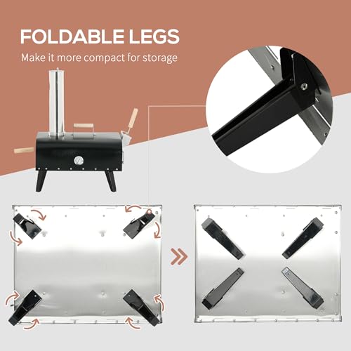 Outdoor Pizza Oven with 12" Stone, Peel and Cover, Portable Pellet Wood Fired Pizza Maker with Foldable Legs, Stainless Steel Pizza Grill for Outside, Backyard, Outdoor Kitchen - Image 5