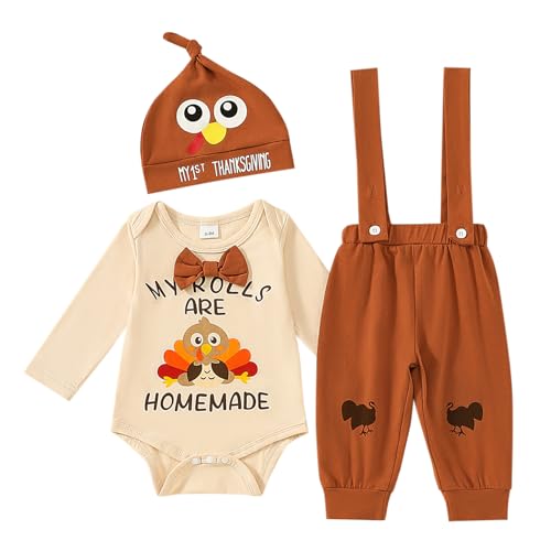 Baby Boy Thanksgiving Outfit Turkey Romper+Suspender Pants My 1st Thanksgiving Clothes