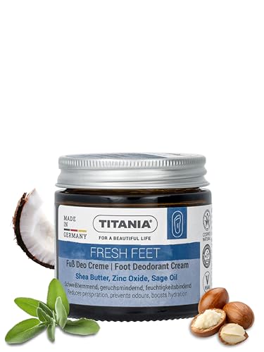 TITANIA Crema desodorante para pies, reduce el olor y antisudor, con óxido de zinc, aceite de salvia y aloe vera, cítrico fresco, cosmético 100% natural, vegano, fórmula sin microplástico, 40 ml en