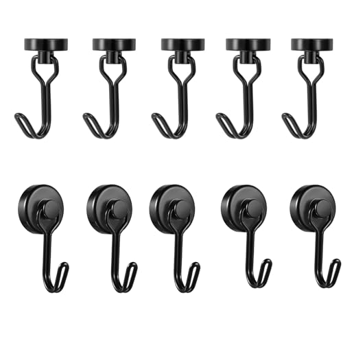 マグネット フック 磁石付き ステンレス製 垂直耐荷重10kg 水平耐荷重3kg 冷蔵庫 玄関 キー ホルダー キッチン オフィス 浴室 お風呂 壁掛け用 防錆 防水 (10, ブラック)