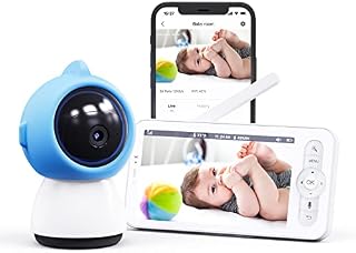 Baby Monitor with Phone APP, 5'' 1080P HD Screen, Video Baby Monitor with Camera and Night Vision, 3000mAh Rechargeable Screen, 360 Pan/Tilt, Handheld Monitor & Phone App , Temperature/Cry Alarm