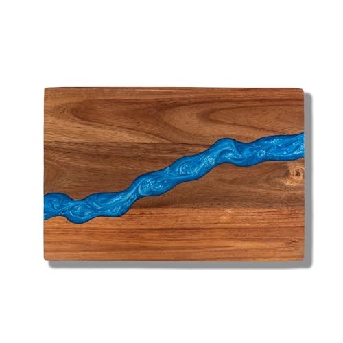 Tabla de cortar rectangular de madera y resina azul 15x10" miniatura 1