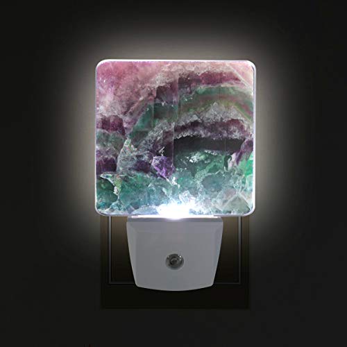 2 Pack Plug-In Led Night Light Lamp Colorful Fluorite Crystal Stone Pattern With Dusk To Dawn Sensor For Bedroom, Bathroom, Hallway, Stairways, 0.5W #TOP2
