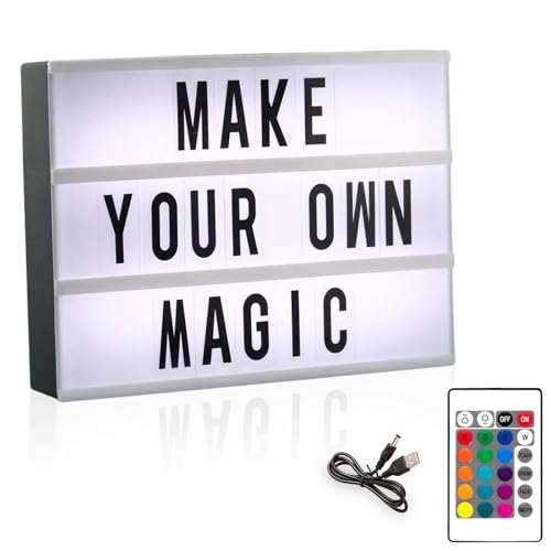 Caja de luz LED con 16 colores cambiantes, 4 modos de flash+104 letras + 88 números emojis, 192 tarjetas transparentes, caja luminosa A5 para niñas y adolescentes, bodas, cumpleaños, fiestas