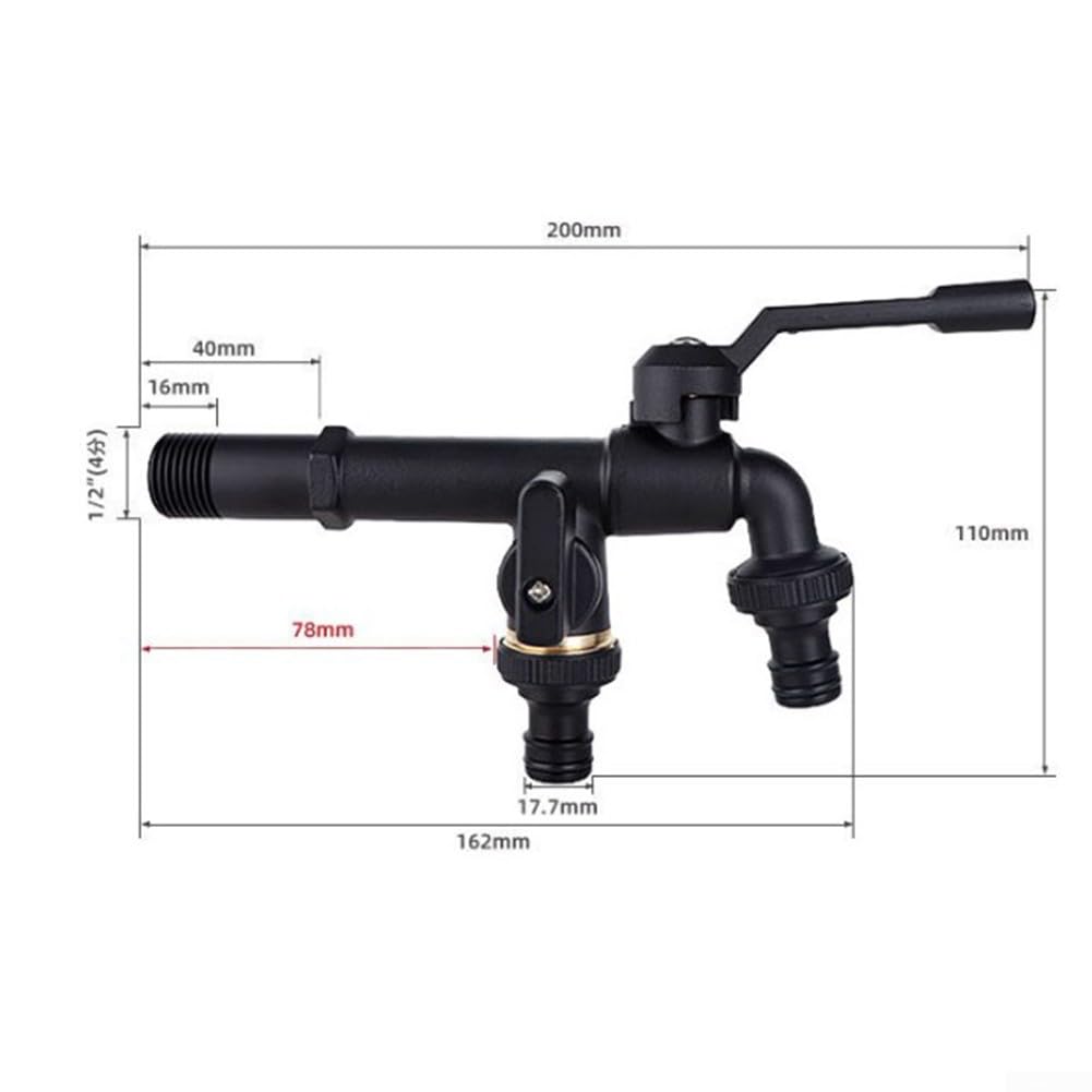 CMBSSTFC Grifo de latón para Exteriores con Salida Doble, Entrada roscada de 1/2", Dos Conectores de Manguera para jardín, Patio, válvula de Flujo de Agua confiable