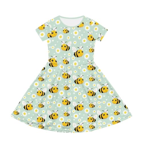 Image of Girls Dress with Pockets Basic Short Sleeve High Waist Swing Skater Dress School Party Dress for Kids