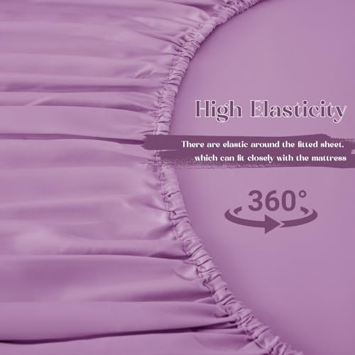 Image of Homiest 3-Pieces Ruffle Pillow Case & Fitted Sheet Set, Lavender Full Sheets with 2 Ruffled Pillow Shams, 15 Inch Deep Pocket, Cute & Coquette Microfiber Bed Set for Decorating Bedroom Hotel