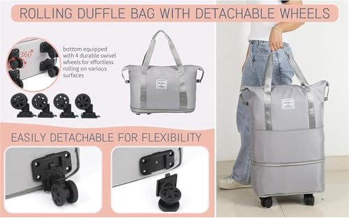 Kulken Travel Bag with Removable Wheels, 2025 New Large Capacity Travel Bag - Universal Wheel Removable(Blue)3