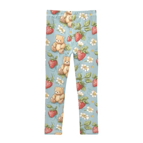 Bear Strawberry Flower Girls Leggings Athletic Pants Tights Stretch Bottom2