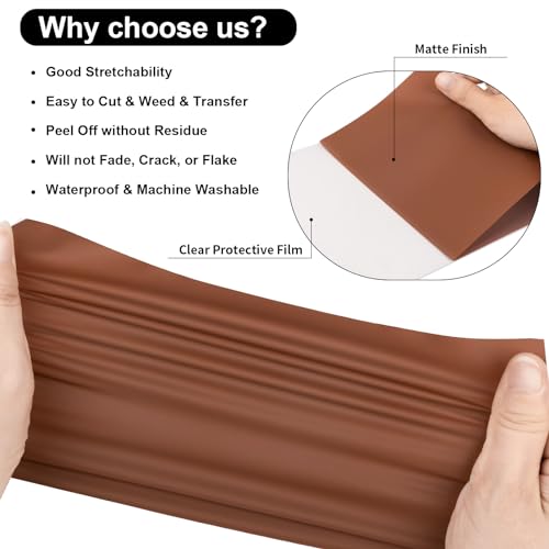 Image of VINYL FROG Chocolate Heat Transfer Vinyl Roll 12 inch x5ft Matte HTV Vinyl | Chocolate Brown Iron on Vinyl for T-Shirts, Stretchy & Machine Washable Heat Press Vinyl for DIY Craft Designs