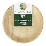 Charity Leaf Disposable Palm Leaf 9" Round Plates (50 pieces) Bamboo Like Serving Platters, Disposable Boards, Eco-Friendly Dinnerware For Weddings, Catering, Events