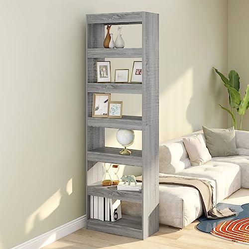 OHOOWOO Estantería/Divisor de Espacios Gris Sonoma 60x30x198 cm,Estantería para Libros de Madera contrachapada Gris Sonoma: solución práctica y Decorativa Armarios y estanterías