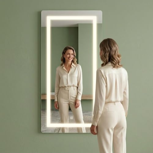 Image of Creative Arts n Frames LED Wall Mount HD Mirror with 3 Color Light Tone for Home Wall Living Room Bedroom Bathroom Hotel Decor Items (18x36 Full Length Rectangle)