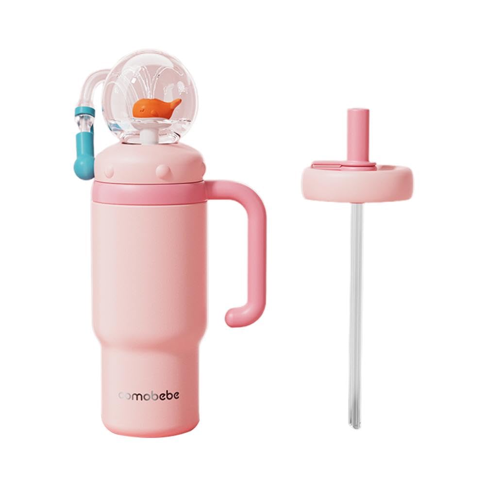 UOYOTT Drinking Cup with Whale Squirt, 24Oz Whale Cup Water Bottle, Stainless Steel Whale Spray Sippy Cup, Leak Proof Weighted Straw Cup for Kids