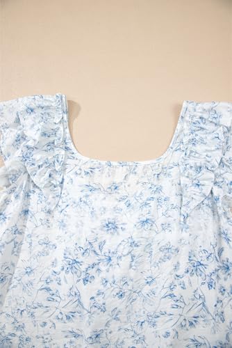 Women's 2025 Summer Top Ruffle Butterfly Sleeve Square Neck Bow Knot Textured Shirt Casual Blouses4