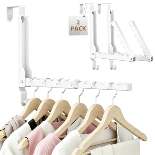 Over the Door Hanger Folding Clothes Drying Rack with 1 Hooks, Double Fold Hanging Door Hooks Coat Rack for Laundry Room, Compact Space Saving Foldable Portable Door Hooks Collapsible (2Pack,White)