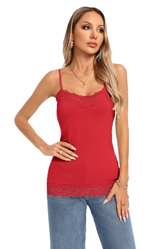 Image of Kate Kasin Women's Adjustable Spaghetti Strap Lace Trim Cami Tunic Tank Top 2PACK