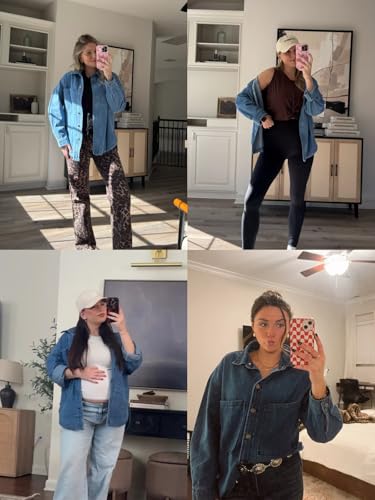 Tankaneo Womens Oversized Denim Shirt Jacket Button Down Long Sleeve Fall Casual Jean Shackets2