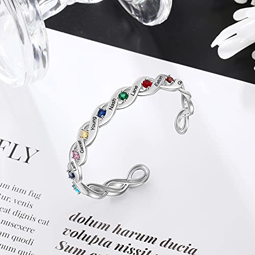 Personalized Mothers Bangle Bracelet With 8 Simulated Birthstone Engraved Names Bracelet For Women Infinity Relationship Promise Jewelry Gift For Grandma (8 Stones) #TOP4