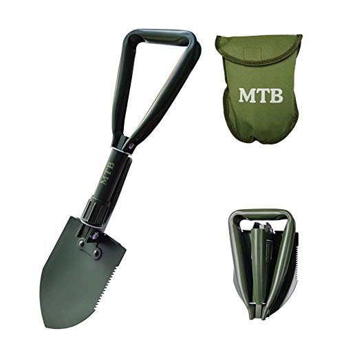 Mtb Military Folding Shovel Camping Shovel,High Carbon Steel Entrenching Tool W/Wood Saw Edge And Tactical Carry Case, 18.3 Inch, Green #TOP1