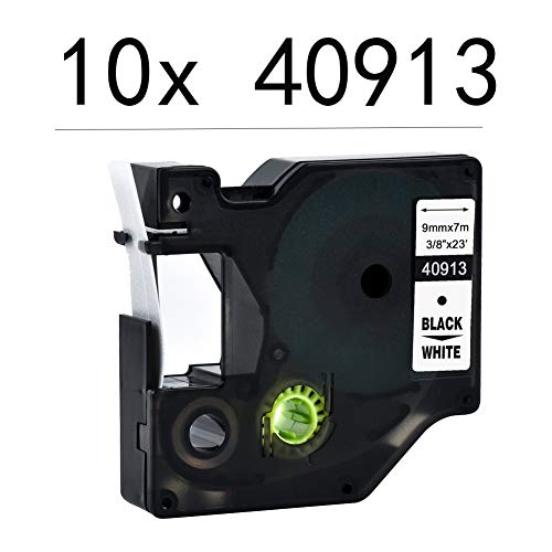Teng® 10x D1 40913 Compatible Ruban, Cartucho para DYMO LabelManager LM160 LM210D LM260P LM280 LM360D LM420P negro sobre blanco, 9 mm x 7 m