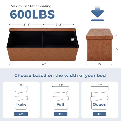 image for DUMOS Foldable Storage Ottoman Bench 43in, Foot Rest Stool, Synthetic 