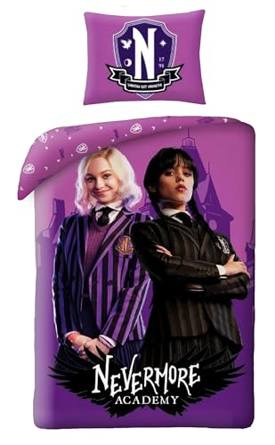 Halantex WEDNESDAY mit ENID SINCLAIR - Bettbezug 140 x 200 cm mit Kissenbezug 70 x 90 cm - 100 % Polyester - Violett