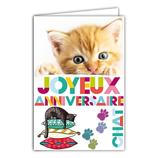 Afie 67-1233 - Tarjeta de felicitación de cumpleaños con diseño de gatito, diseño de gato y animales de cocooning cómodo, con sobre blanco, 12 x 17,5 cm