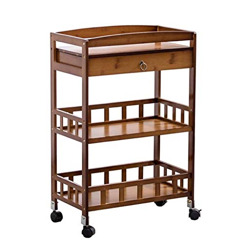 Chariot de Cuisine Domestique Meuble de Bar Rustique Îlot de Cuisine et Chariot de Service Chariot de Rangement Roulant avec étagères à 3 Niveaux avec tiroir (Marron)