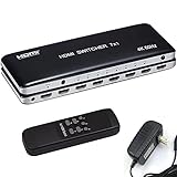 YHS HDMI Switch 7x1 HDMI Switcher 7 in 1 Out HDMI Switch Selector 7Port Box with IR Remote Control HDMI 2.0 HDCP 2.2 Support 4K@60Hz Ultra HD 3D with & Power Adapter (US Power Supply)