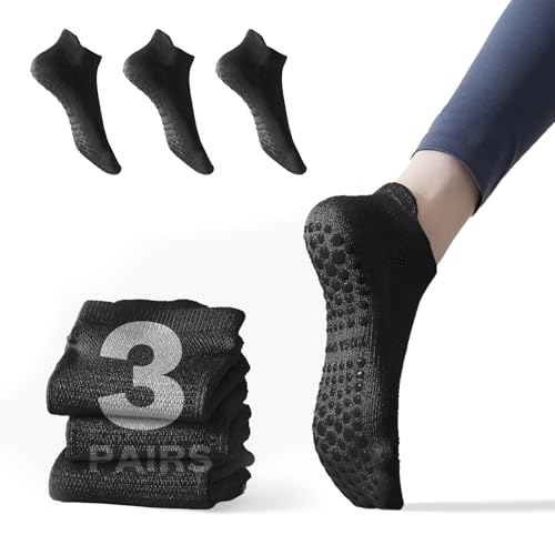 Image of 3 Pairs Grip Pilates Socks for Women - Non slip Yoga Socks for Ballet Barre Running Workout Athletic Hospital