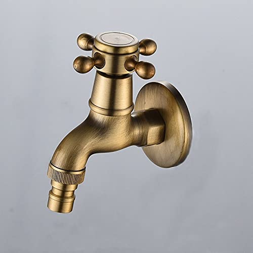 Grifo de latón montado en la pared para lavadora, fregona, piscina, jardín al aire libre, lavabo, grifo vintage de agua fría (11 cm)