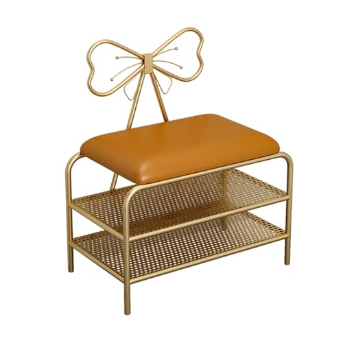 Banc à chaussures moderne avec assise rembourrée et étagère de rangement en maille