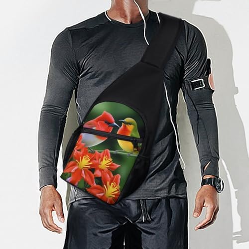 Mochila tipo sling Birds with Flowers para hiking y uso casual miniatura 7