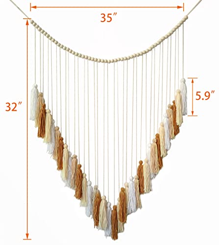 Macrame Wall Hanging - Boho Wall Decor - Large Bohemian Tassel Garland Wall Hanging Decor With Wood Beads For Bedroom Nursery Dorm Decoration- 35"X32" #TOP1