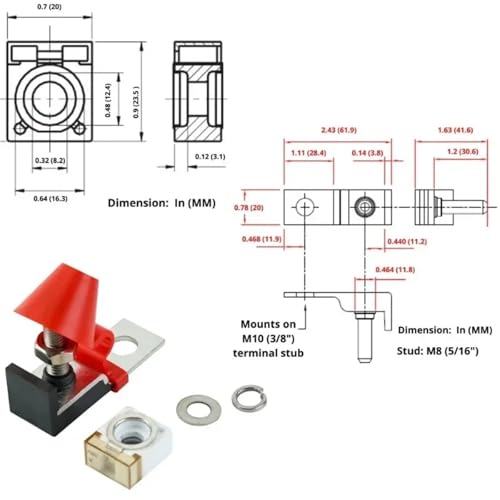 Fusible MRBF 58V compact avec goujon unique M8 pour borne de batterie