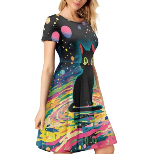 Image of AFPANQZ Womens Casual Summer Lightweight Vintage Dress Short Sleeve Midi Dress Knee-Long Luxury Formal Dress