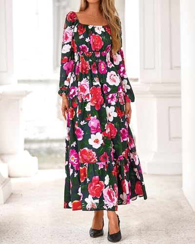 BTFBM Women's Square Neck Long Sleeve Floral Maxi Dress - image 5
