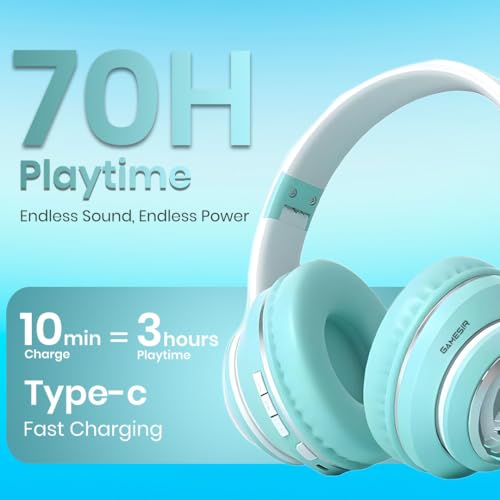 Image of GameSir Astro Junior Wireless Headphones with 40mm Drivers, Deep Bass Stereo Sound, Bluetooth 5.3, Over-Ear Noise Isolation Headset with LED Light, Built-in Mic for PC, Mobile & Laptop (Green)
