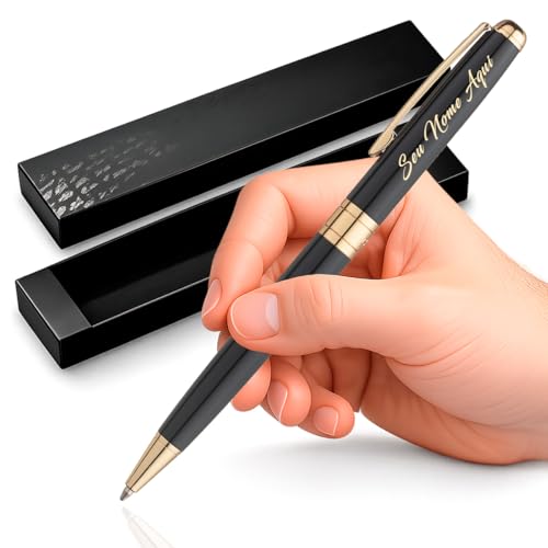 Crown Treasure Caneta Esferográfica Personalizada Diversas Cores com Gravação de Nome e Símbolo Luxo + Estojo Crown (PRETO)