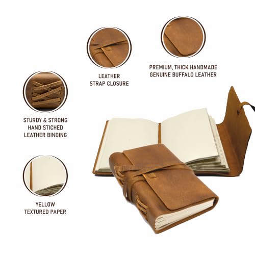 Image of Scratch Leather Journal 8x6 - Handmade Light Brown Vintage Notebook with 240 Pages - Personal Organizer, Travel Diary, Scrapbook, Sketchbook Gift for Men & Women