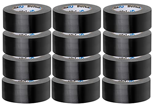 Image of Oleitodh 12 Pack Black Duct Tape Bulk 2 inch 60 Yards Each,Strong No Residue Heavy Duty Duct Tape, All-Weather, Tear by Hand, Waterproof Tape for Indoor Outdoor Use,Multi Purpose Home Repair