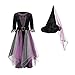 Produktbild Kostümplanet® Hexen-Kostüm Kinder Mädchen + Hexen-Hut Halloween Hexe lila-schwarz 128