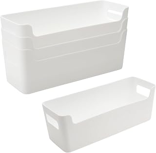 DAWRIS 4 Pieces Bathroom Organizer Storage Box White Storage Basket Plastic Drawers Organizer Drawer for Kitchen Stationery Wardrobe Dressing Table Data Cable