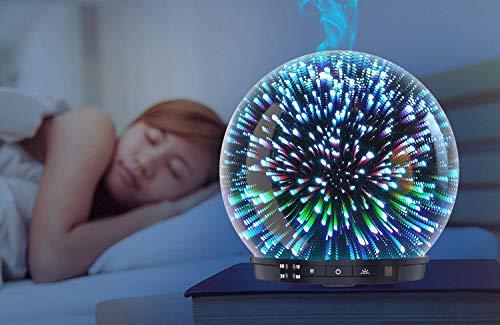 Essential Oil Diffuser - 3D Glass 200ml Galaxy Premium Ultrasonic Aromatherapy Oils Humidifier with Amazing LED Lights, Handy Auto Shut-Off Function & Large Water Tank