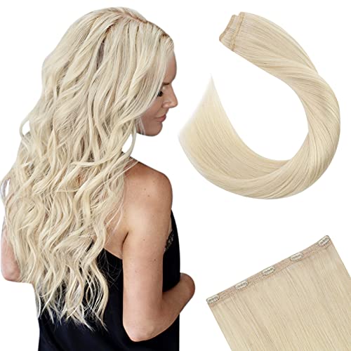Ugeat Remy Human Hair Extensions Clip in 18inch Real Hair Platinum Blonde Clip in Extensions 50Gram Natural Hair Extensions for Women Clip in One Piece