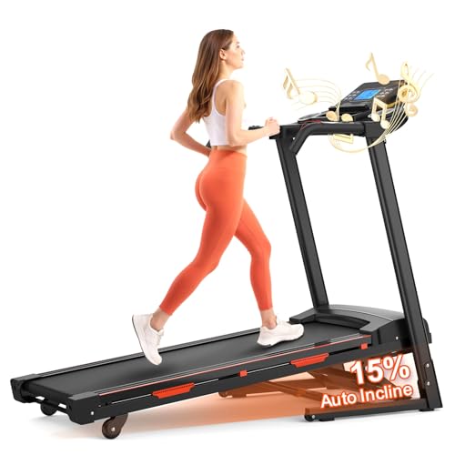 Image of Folding Treadmill with Handles Modern Minimalist PVC and Metal Materials Equipped with a Large LED 5 Layer Anti Slip Running Belt 41.3x16.5 in Black